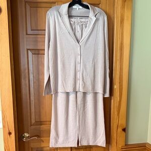 NakedCashmere Beige/Pink Lounge Pajama Set with Embroidered Love Detail NWOT M